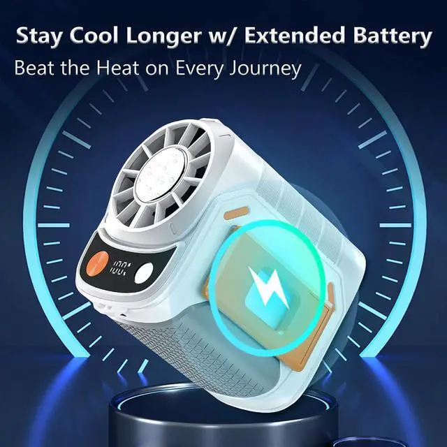 Alt view image 3 of 7 - Portable Waist & Neck Fan, Wearable Personal Fan with Icy Cooling Chip and Adjustable Airflow, Rechargeable Belt Clip Hands-Free Fan for Outdoor, Hiking, Construction, Farm Work Long Battery Life