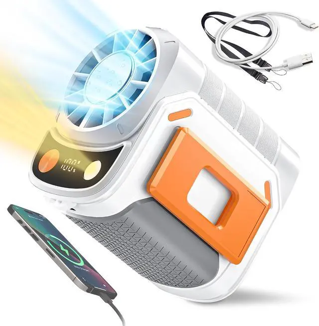 Alt view image 2 of 7 - Portable Waist & Neck Fan, Wearable Personal Fan with Icy Cooling Chip and Adjustable Airflow, Rechargeable Belt Clip Hands-Free Fan for Outdoor, Hiking, Construction, Farm Work Long Battery Life