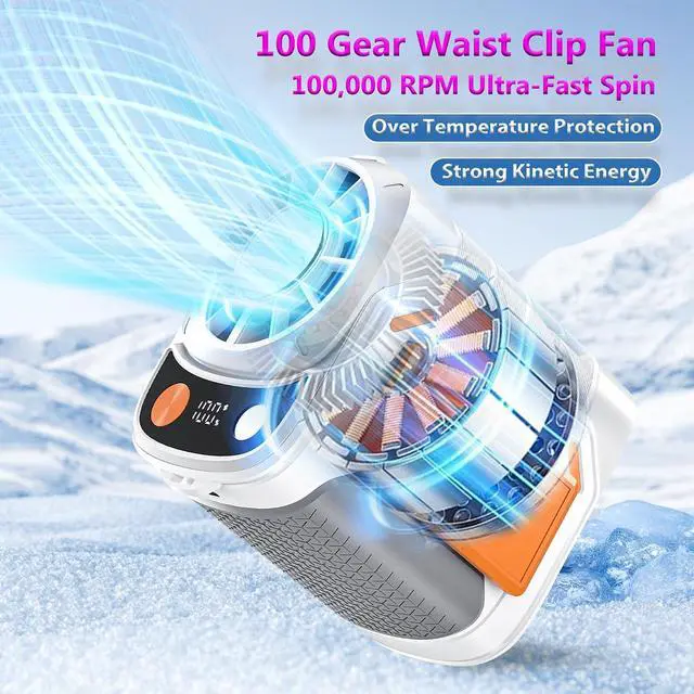 Alt view image 6 of 7 - Portable Waist & Neck Fan, Wearable Personal Fan with Icy Cooling Chip and Adjustable Airflow, Rechargeable Belt Clip Hands-Free Fan for Outdoor, Hiking, Construction, Farm Work Long Battery Life