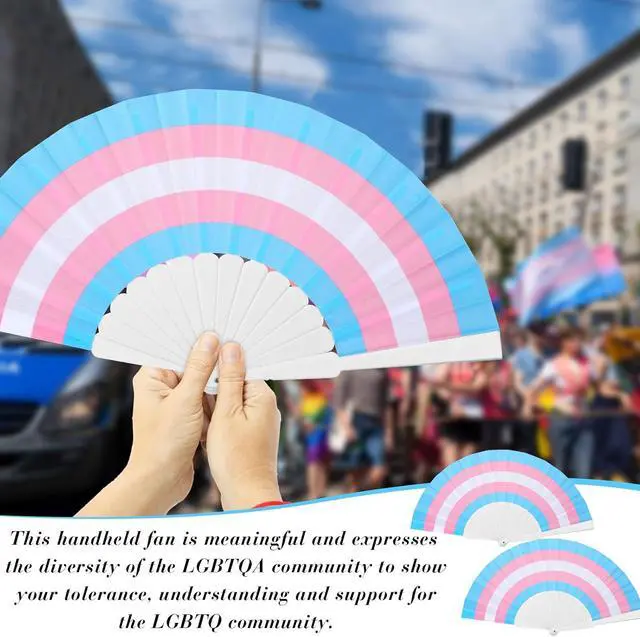 Alt view image 4 of 6 - Kigley 48 Pcs Rainbow Folding Fans Colorful LGBT Pride Month Hand Held Fan Gay Lesbian LGBTQ Parade Accessories for Rainbow Wedding Pride Party Decoration(White Fan Bone)