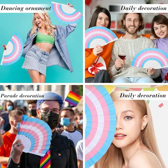 Alt view image 5 of 6 - Kigley 48 Pcs Rainbow Folding Fans Colorful LGBT Pride Month Hand Held Fan Gay Lesbian LGBTQ Parade Accessories for Rainbow Wedding Pride Party Decoration(White Fan Bone)