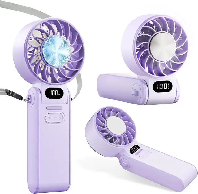 Main image of Portable Handheld Turbo Fan With Ice Cooling, 3-IN-1 Rechargeable Mini Personal Handheld Fans 180° Adjustable, 5 Speed Wind, Digital Display for Travel, Outdoor Games, Working (Purple)