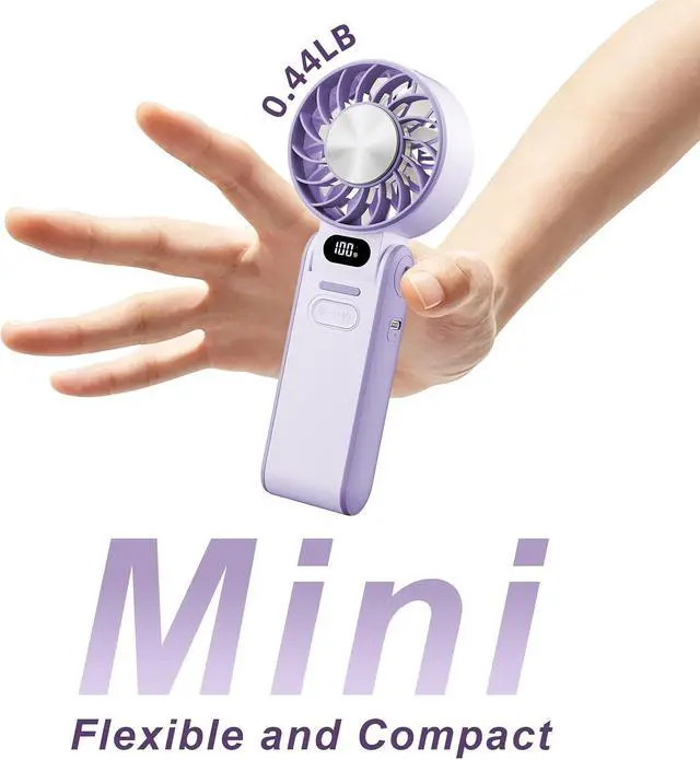 Alt view image 3 of 7 - Portable Handheld Turbo Fan With Ice Cooling, 3-IN-1 Rechargeable Mini Personal Handheld Fans 180° Adjustable, 5 Speed Wind, Digital Display for Travel, Outdoor Games, Working (Purple)