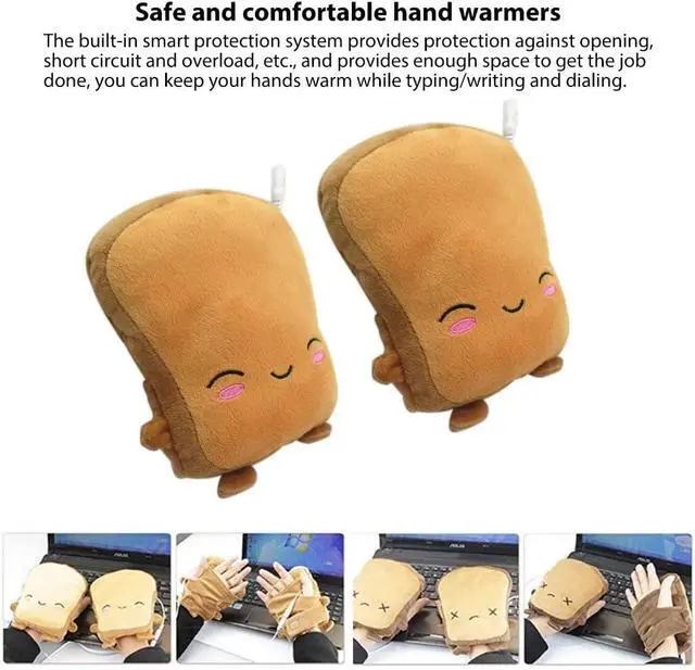 Alt view image 7 of 7 - USB Warmer Heated Gloves Cute Hand Warmers Gloves Fingerless Cute Toast Shape New Year Gift Winter Gloves