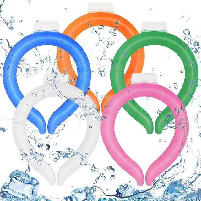 Main image of Preboun 5 Pcs Neck Cooling Tube Ice Cooling Ring Reusable Neck Wraps Wearable Hands Free Cold Ice Pack Gel for Hot Weather Summer Outdoor Indoor Cooling Heat Dissipation(Fresh Colors)