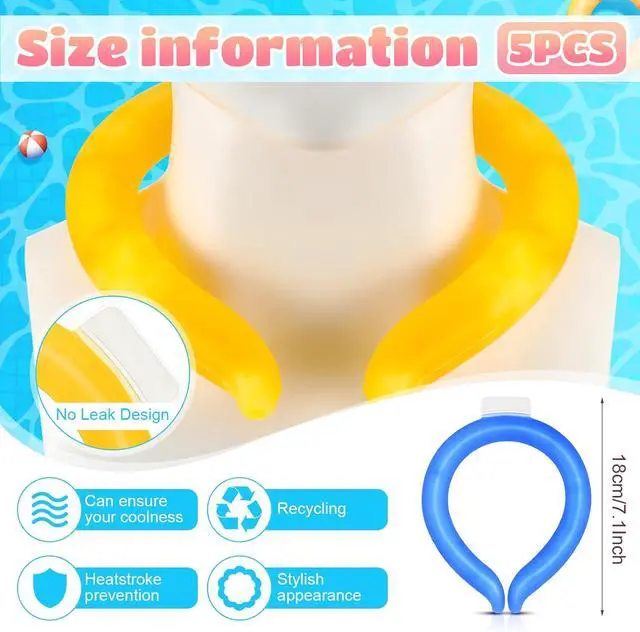 Alt view image 2 of 6 - Preboun 5 Pcs Neck Cooling Tube Ice Cooling Ring Reusable Neck Wraps Wearable Hands Free Cold Ice Pack Gel for Hot Weather Summer Outdoor Indoor Cooling Heat Dissipation(Fresh Colors)