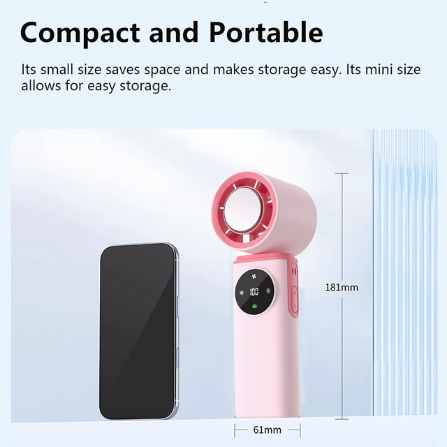 Alt view image 2 of 6 - Ayland Portable Handheld Fan, 6000mAh Travel Fan with Ice Cooling, 199 Levels Stepless Speed, 20H Long Battery Life, 20000RPM Turbo, USB-C Rechargeable for Summer, Concerts & Outdoor Use