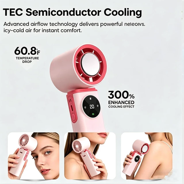 Alt view image 3 of 6 - Ayland Portable Handheld Fan, 6000mAh Travel Fan with Ice Cooling, 199 Levels Stepless Speed, 20H Long Battery Life, 20000RPM Turbo, USB-C Rechargeable for Summer, Concerts & Outdoor Use