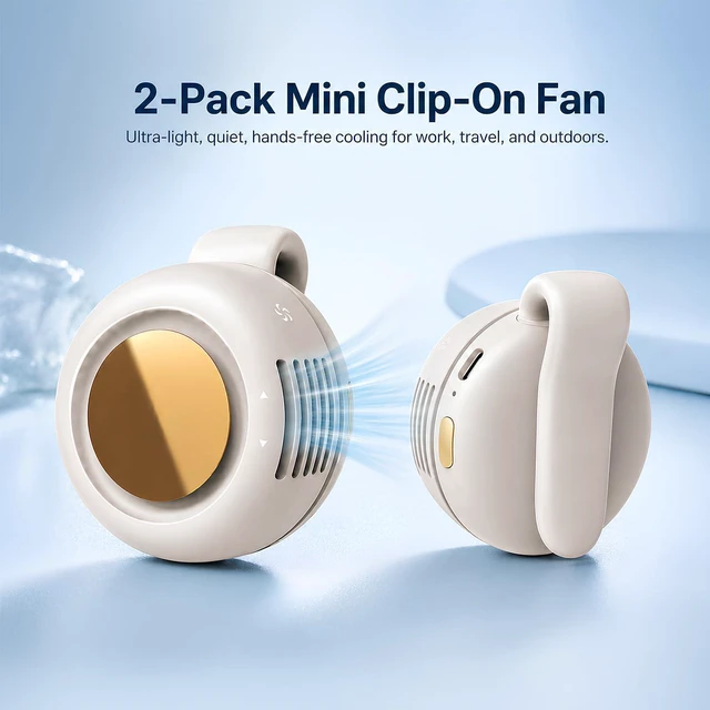 Alt view image 4 of 7 - 2-Pack Mini Clip On Fan Portable, 3.2oz Ultra-Lightweight, 3 Speed USB-C Mini Portable Fan, Bladeless Silent Small Clip on Fan for Shirt & Waist, Whirlwind Clip Fan for Travel, Outdoor & Office