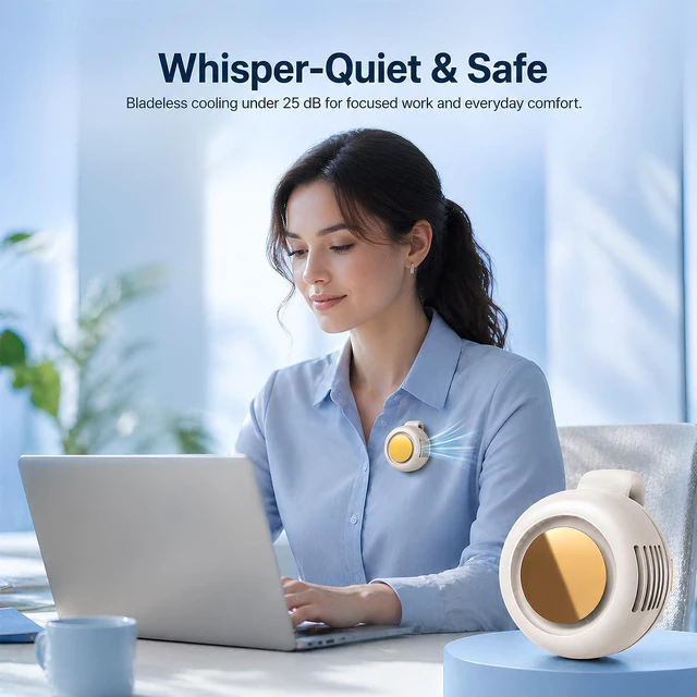 Alt view image 5 of 7 - 2-Pack Mini Clip On Fan Portable, 3.2oz Ultra-Lightweight, 3 Speed USB-C Mini Portable Fan, Bladeless Silent Small Clip on Fan for Shirt & Waist, Whirlwind Clip Fan for Travel, Outdoor & Office