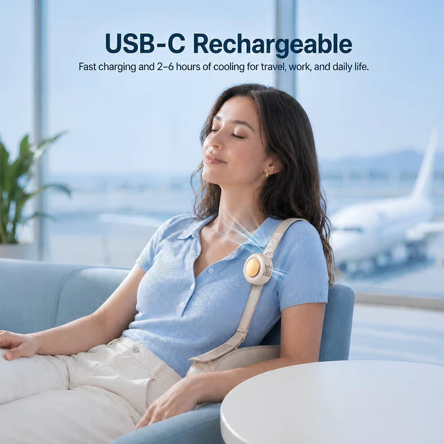 Alt view image 6 of 7 - 2-Pack Mini Clip On Fan Portable, 3.2oz Ultra-Lightweight, 3 Speed USB-C Mini Portable Fan, Bladeless Silent Small Clip on Fan for Shirt & Waist, Whirlwind Clip Fan for Travel, Outdoor & Office