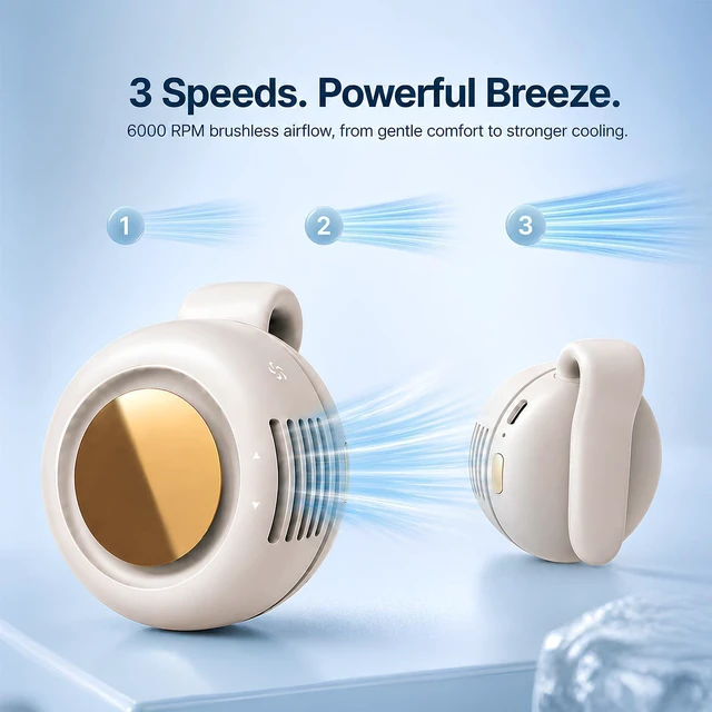 Alt view image 7 of 7 - 2-Pack Mini Clip On Fan Portable, 3.2oz Ultra-Lightweight, 3 Speed USB-C Mini Portable Fan, Bladeless Silent Small Clip on Fan for Shirt & Waist, Whirlwind Clip Fan for Travel, Outdoor & Office