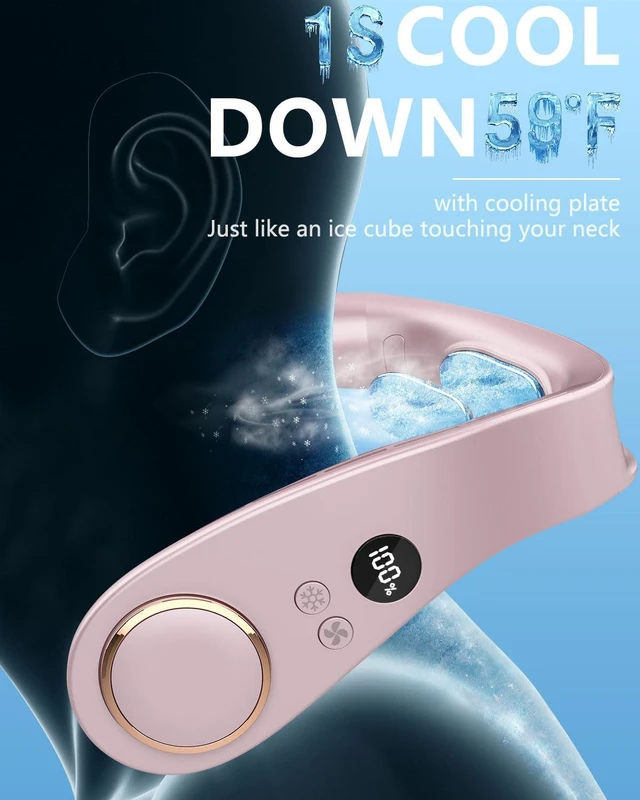 Alt view image 2 of 7 - FWV Wearable Around Personal Cooling Device Neck fans that Blow Cold Air Light Purple