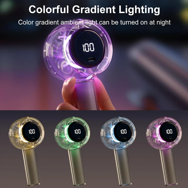 Alt view image 6 of 7 - Portable Handheld Fan, Cute Fully Transparent Design Personal Hand Held Fan with LED Display 5 Wind Speeds Colorful Night Light, USB Fan for Travel Beach Camping