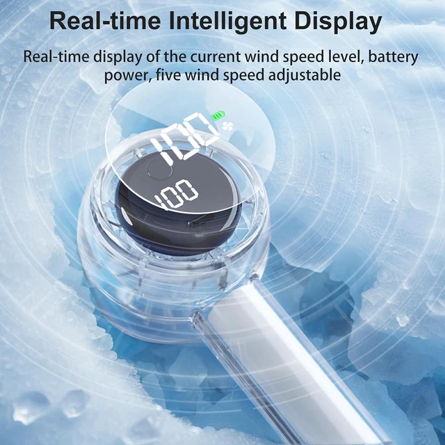 Alt view image 4 of 7 - Portable Handheld Fan, Cute Fully Transparent Design Personal Hand Held Fan with LED Display 5 Wind Speeds Colorful Night Light, USB Fan for Travel Beach Camping