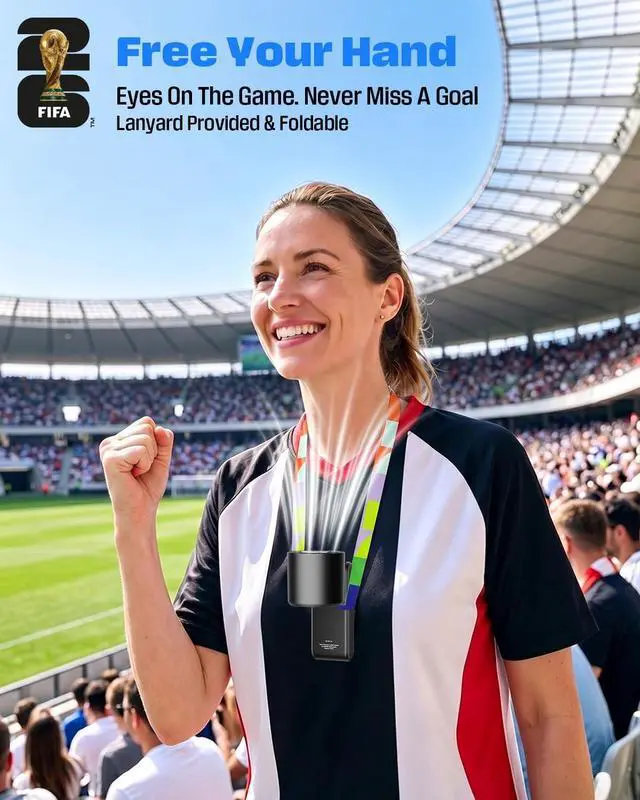 Alt view image 2 of 7 - FIFA World Cup Portable Cooling Fan, 1-199 Gear Turbo Fan | 13500 RPM Strong Wind, 3600mAh Long Battery, 150° Tilt, Official Licensed Gift for Fanatic, Summer, Beach (White)