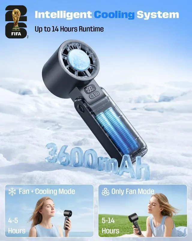 Alt view image 7 of 7 - FIFA World Cup Portable Cooling Fan, 1-199 Gear Turbo Fan | 13500 RPM Strong Wind, 3600mAh Long Battery, 150° Tilt, Official Licensed Gift for Fanatic, Summer, Beach (White)