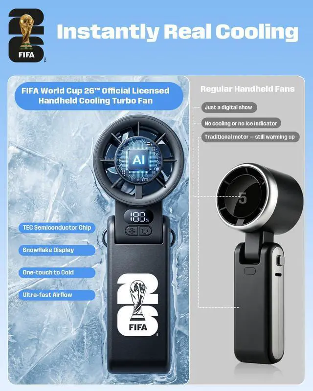 Alt view image 6 of 7 - FIFA World Cup Portable Cooling Fan, 1-199 Gear Turbo Fan | 13500 RPM Strong Wind, 3600mAh Long Battery, 150° Tilt, Official Licensed Gift for Fanatic, Summer, Beach (White)