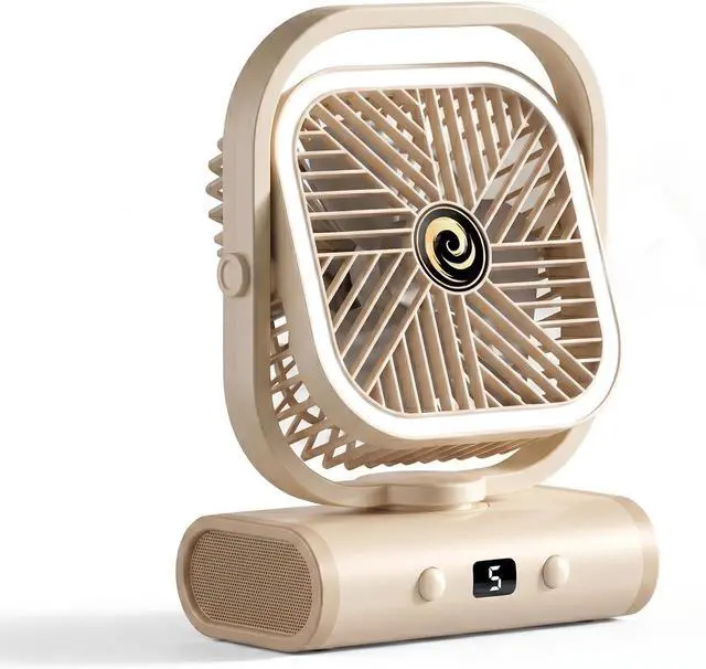 Main image of USB Desk Fan for Bedroom, 5 Speeds Quiet Table Fan with 90° Oscillating, 2400mAh Rechargeable Battery Small Desktop Fan for Home Office Travel,Night Light (White)