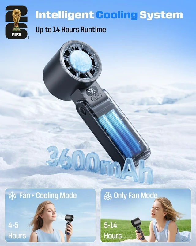 Alt view image 7 of 7 - FIFA World Cup 2026 Portable Turbo Fan, 1-199 Speed Personal Cooling Fan | 13500 RPM Strong Wind, 3600mAh Rechargeable, 150° Tilt, Official Licensed Gift for Fanatic, Summer, Beach (Colored)