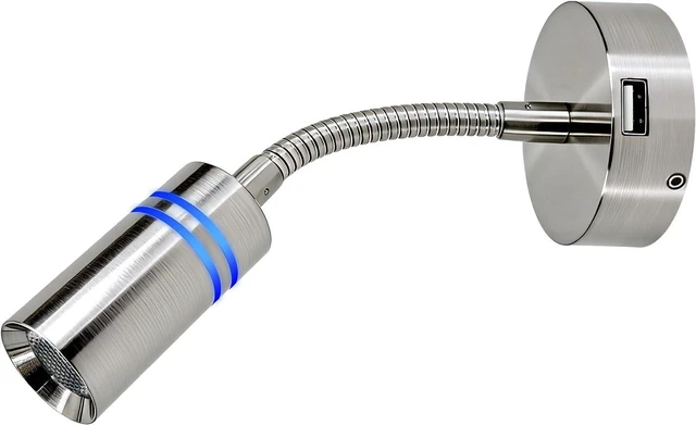 Main image of THALASSA 12V RV Reading Light with Short Gooseneck, Aluminum Body, USB Port & Blue Night Light, Touch Control ON-Off for Motorhome Camper Van Boat Indoor Use