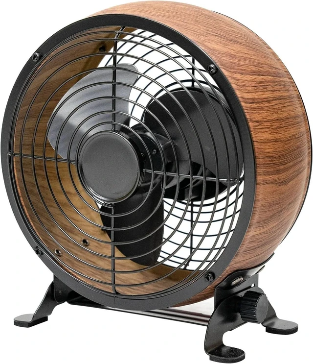 Main image of JL Missouri Parts & Misc. Retro All Metal Desktop Fan AC or USB, 5" 3 Speed Wood Grain Drum Desk Adjustable Tilt, 300CFM, Poweful & Quiet