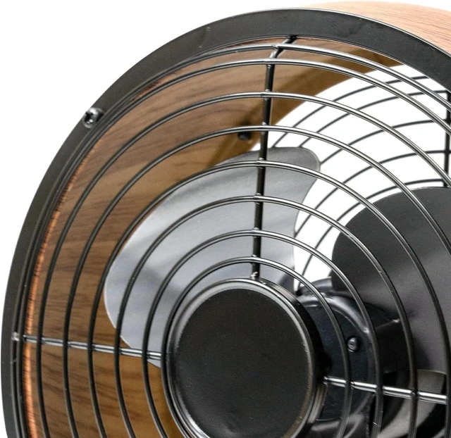 Alt view image 2 of 5 - JL Missouri Parts & Misc. Retro All Metal Desktop Fan AC or USB, 5" 3 Speed Wood Grain Drum Desk Adjustable Tilt, 300CFM, Poweful & Quiet