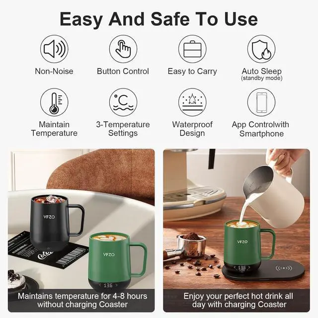 Alt view image 2 of 7 - Temperature Control Smart Mug, Self Heating Coffee Mug LED Display, 180 Min Battery Life - Hot up to 149 Fast Wireless Charger Base Improved Design Coffee Serving Sets (12oz, Turquoise)