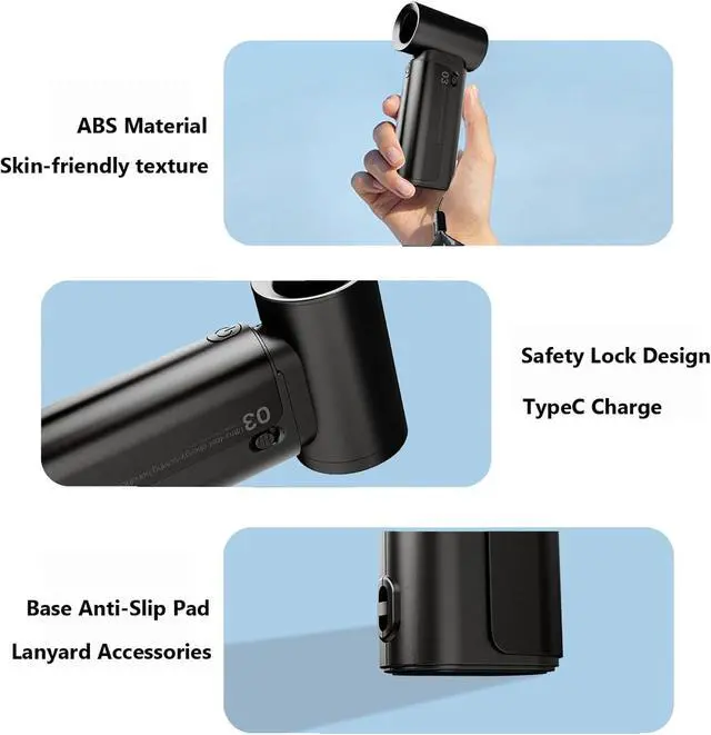 Alt view image 7 of 7 - 2025 Portable Handheld Turbo Fan, 5000mAh Rechargeable Battery Powered Mini Handheld Fans with 23000RPM Powerful Cooling, Pocket Fan Gift for Outdoor Travel Office Eyelash Face Makeup (Black)
