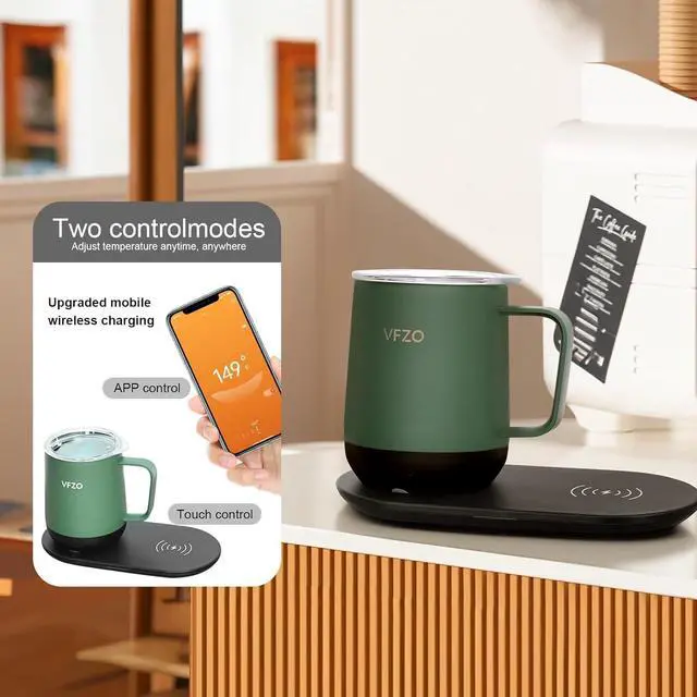 Alt view image 3 of 7 - Temperature Control Smart Mug, Self Heating Coffee Mug LED Display, 180 Min Battery Life - Hot up to 149 Fast Wireless Charger Base Improved Design Coffee Serving Sets (12oz, Turquoise)