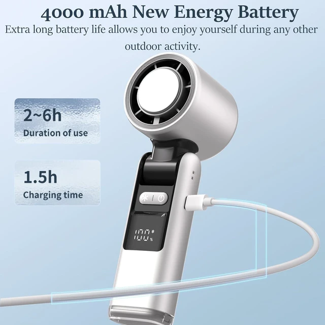 Alt view image 3 of 7 - SAYTAY Portable Handheld Fan, 100 Speed Adjustable Turbo Mini Fan with Lower the Temperature Mode, Rechargeable Digital Display Foldable Personal Fan with Night Light for Women Men Outdoor