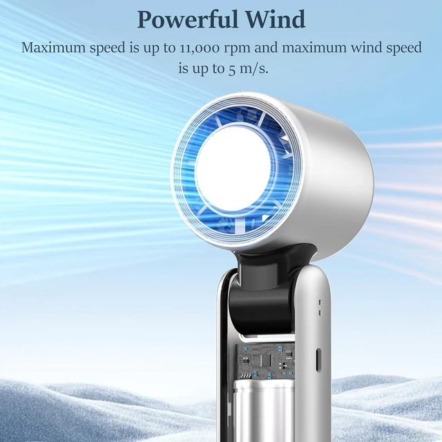 Alt view image 7 of 7 - SAYTAY Portable Handheld Fan, 100 Speed Adjustable Turbo Mini Fan with Lower the Temperature Mode, Rechargeable Digital Display Foldable Personal Fan with Night Light for Women Men Outdoor