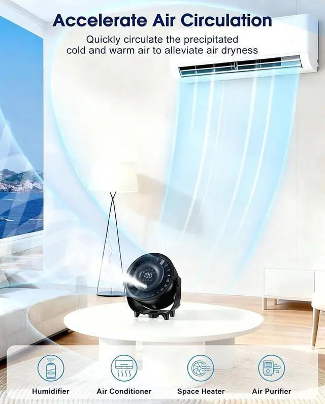 Alt view image 6 of 7 - Ouddy Mode Portable Misting Desk Fan, 100 Speeds Quiet Bedroom Fan with Digital Display, 6.3 Inch Wall-Mouted Design USB Rechargeable Desktop Fans for Bedroom Office Home Travel Outdoor Black