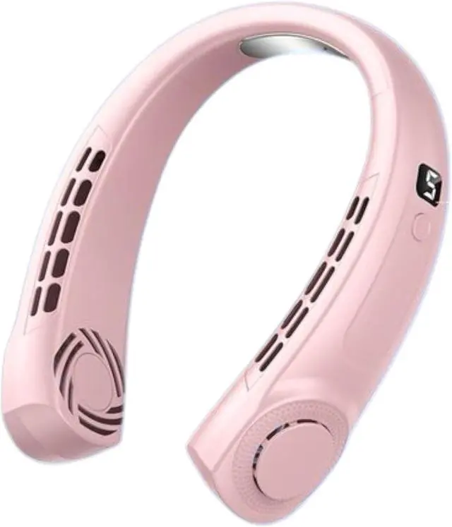 Main image of Neck Cooling Fan with LED Display, Ice Ceramic Technology, Available in Black, Pink, Blue, White (Pink). 360° Cooling | 5 Speeds | 4000mAh USB Rechargeable | Whisper-Quiet & Ergonomic | Outdoor