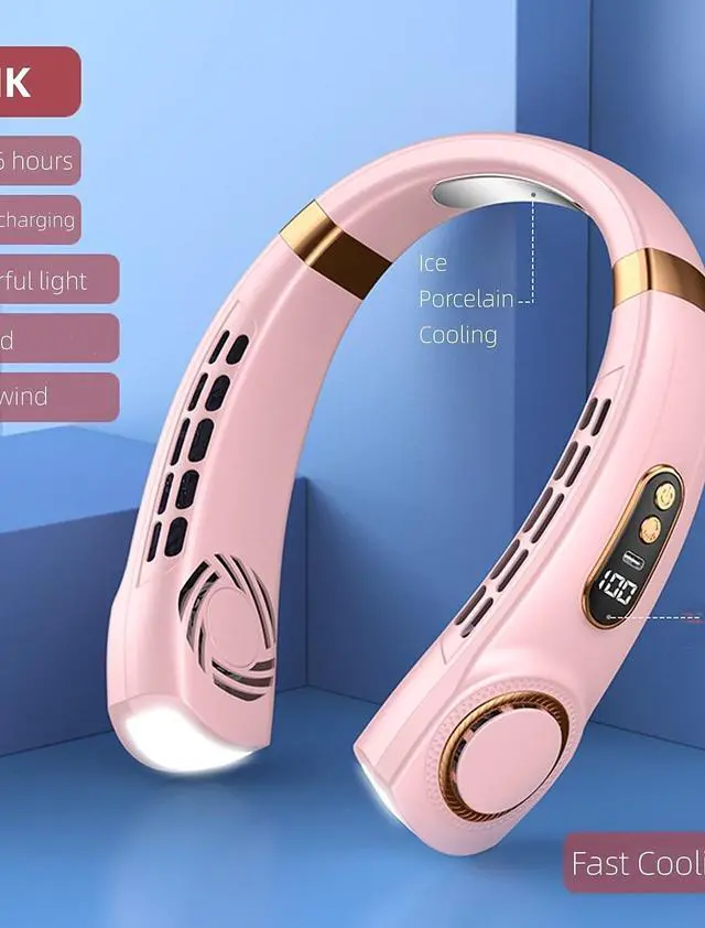 Alt view image 4 of 7 - Neck Cooling Fan with LED Display, Ice Ceramic Technology, Available in Black, Pink, Blue, White (Pink). 360° Cooling | 5 Speeds | 4000mAh USB Rechargeable | Whisper-Quiet & Ergonomic | Outdoor