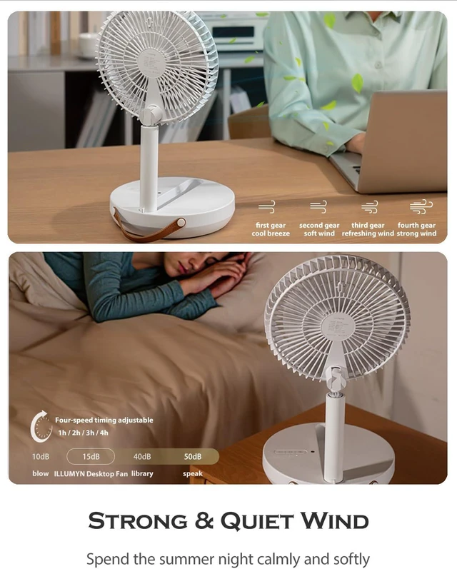 Alt view image 6 of 7 - Standing Fan, Floor Fan, Height Adjustable Remote Control, Foldable and Portable 4 Speeds Super Quiet 7200mAh Rechargeable Battery USB Fan for Home Outdoor and Office