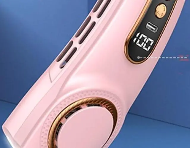 Alt view image 6 of 7 - Neck Cooling Fan with LED Display, Ice Ceramic Technology, Available in Black, Pink, Blue, White (Pink). 360° Cooling | 5 Speeds | 4000mAh USB Rechargeable | Whisper-Quiet & Ergonomic | Outdoor