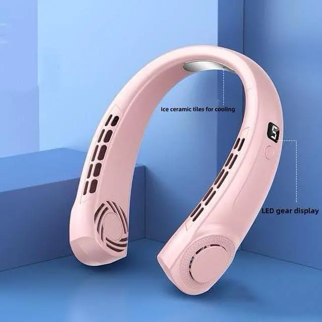 Alt view image 7 of 7 - Neck Cooling Fan with LED Display, Ice Ceramic Technology, Available in Black, Pink, Blue, White (Pink). 360° Cooling | 5 Speeds | 4000mAh USB Rechargeable | Whisper-Quiet & Ergonomic | Outdoor