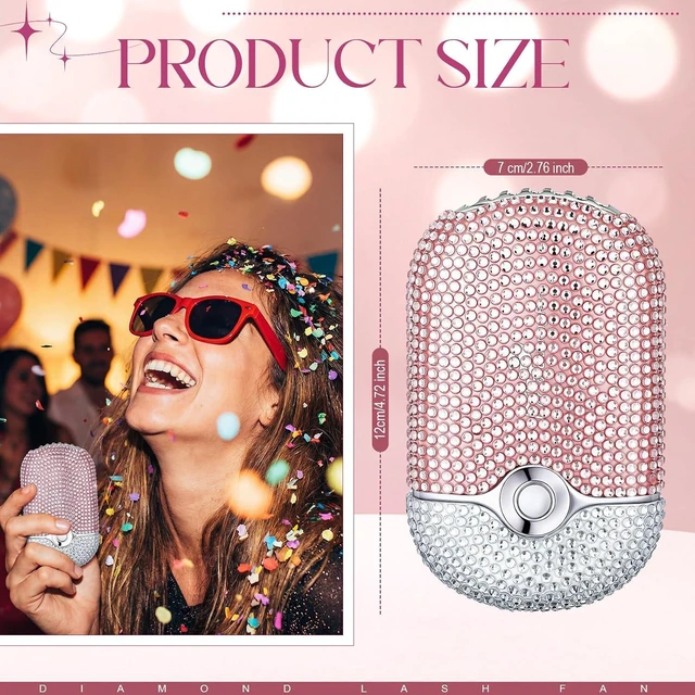 Alt view image 2 of 7 - Diamond Lash Fan Mini Portable Handheld Rhinestone Handheld Eyelash Fan Crystal Bling Personal for Eyelash Extension Air Cooling Blower with Built in Sponge Lash Extension Application