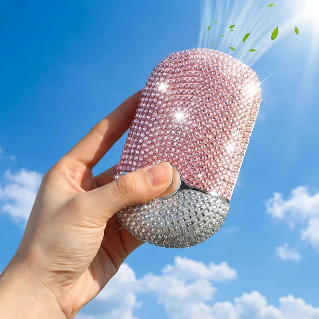Alt view image 3 of 7 - Diamond Lash Fan Mini Portable Handheld Rhinestone Handheld Eyelash Fan Crystal Bling Personal for Eyelash Extension Air Cooling Blower with Built in Sponge Lash Extension Application