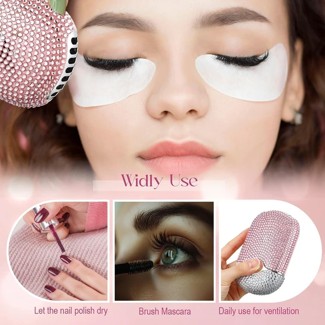 Alt view image 5 of 7 - Diamond Lash Fan Mini Portable Handheld Rhinestone Handheld Eyelash Fan Crystal Bling Personal for Eyelash Extension Air Cooling Blower with Built in Sponge Lash Extension Application
