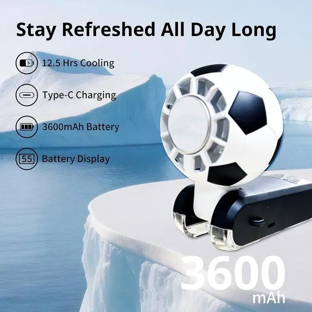 Alt view image 2 of 7 - Soccer Handheld Fan with Ice Cooling Plate, 100-Speed Rechargeable Personal Fan, 3600mAh Mini Fan with LED Display & Flashlight, Foldable Portable Fan for Sports, Travel, Outdoor & Indoor Use