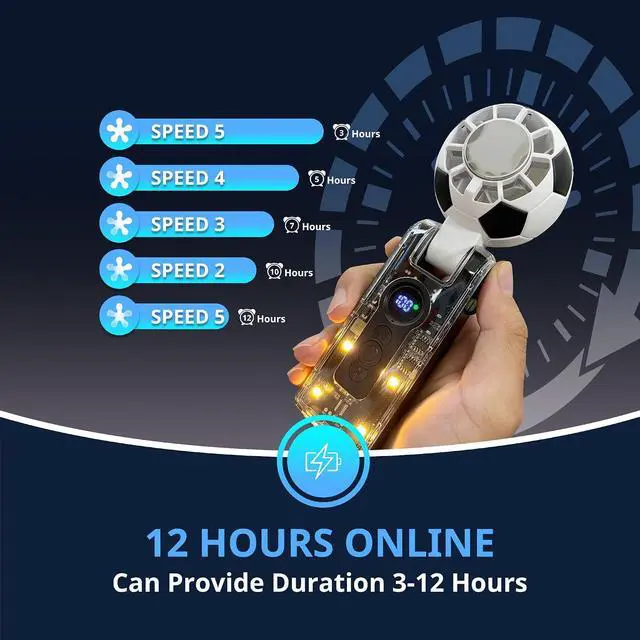 Alt view image 4 of 7 - Soccer Handheld Fan with Ice Cooling Plate, 100-Speed Rechargeable Personal Fan, 3600mAh Mini Fan with LED Display & Flashlight, Foldable Portable Fan for Sports, Travel, Outdoor & Indoor Use