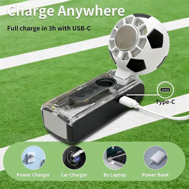 Alt view image 5 of 7 - Soccer Handheld Fan with Ice Cooling Plate, 100-Speed Rechargeable Personal Fan, 3600mAh Mini Fan with LED Display & Flashlight, Foldable Portable Fan for Sports, Travel, Outdoor & Indoor Use