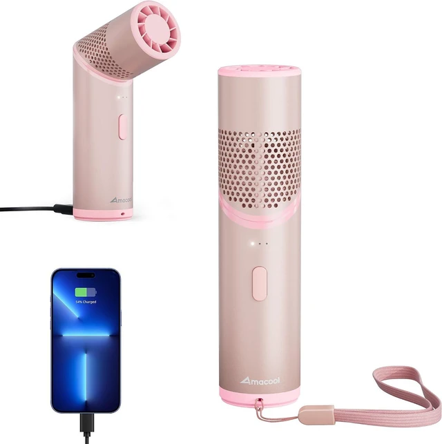 Main image of AMACOOL Portable Handheld Turbo Fan with Rotatable Head, 22H Run Time, 14000RPM High Speed Motor, 3 Speeds & Metal Tube Body, Mini Yet Powerful Pocket Rechargeable for Travel Outdoor Beach-Pink