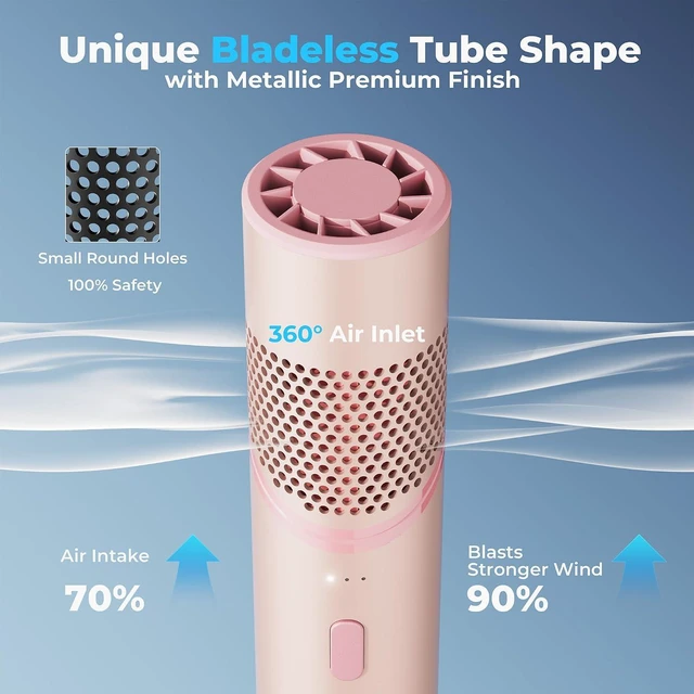 Alt view image 3 of 7 - AMACOOL Portable Handheld Turbo Fan with Rotatable Head, 22H Run Time, 14000RPM High Speed Motor, 3 Speeds & Metal Tube Body, Mini Yet Powerful Pocket Rechargeable for Travel Outdoor Beach-Pink