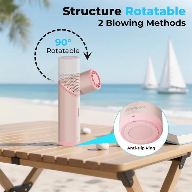 Alt view image 5 of 7 - AMACOOL Portable Handheld Turbo Fan with Rotatable Head, 22H Run Time, 14000RPM High Speed Motor, 3 Speeds & Metal Tube Body, Mini Yet Powerful Pocket Rechargeable for Travel Outdoor Beach-Pink