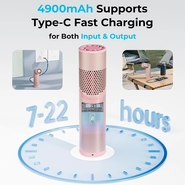 Alt view image 6 of 7 - AMACOOL Portable Handheld Turbo Fan with Rotatable Head, 22H Run Time, 14000RPM High Speed Motor, 3 Speeds & Metal Tube Body, Mini Yet Powerful Pocket Rechargeable for Travel Outdoor Beach-Pink