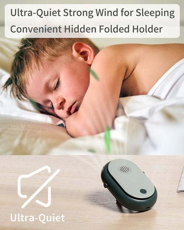 Alt view image 4 of 4 - Portable Hanging Neck Fan Wearable Personal Handheld Fan Battery Operated USB Rechargeable 3 Speed Mini Handheld Air Cooling Necklace Fan for Women Eyelash Makeup Camping Outdoor, green