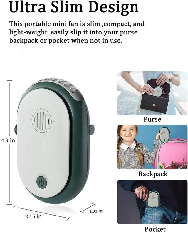Alt view image 3 of 4 - Portable Hanging Neck Fan Wearable Personal Handheld Fan Battery Operated USB Rechargeable 3 Speed Mini Handheld Air Cooling Necklace Fan for Women Eyelash Makeup Camping Outdoor, green